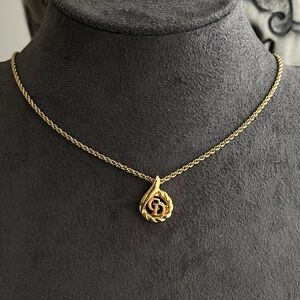 Vintage Christian Dior CD Logo Monogram Hollow Teardrop Braided Gold Necklace